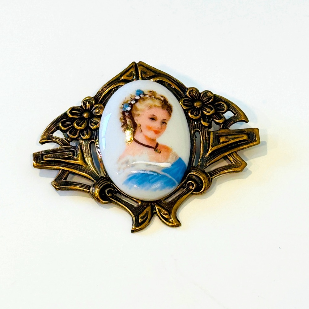 Vintage Porcelain Brooch Limoges Designer French Antique Accessories for her